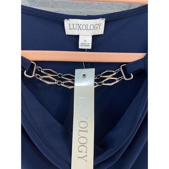 Luxology Navy Draped Sleeveless Blouse - Picture 7 of 7